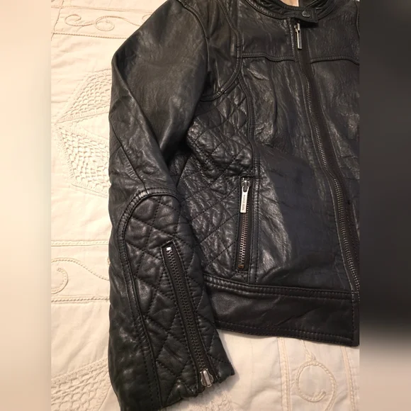 Michael Kors Genuine Black Leather Jacket - Picture 4 of 8